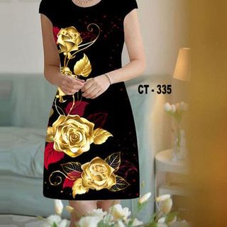 Đầm 3d - hoa hồng ánh kim đủ size d4208