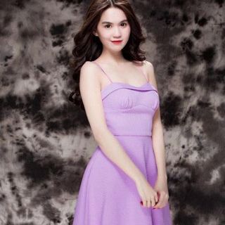 Đầm xòe tím hai dây ngọc trinh 958