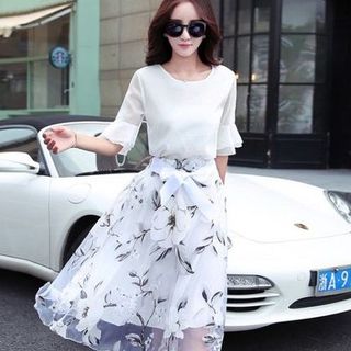 Set áo tay lỡ váy hoa màu đen dv2448