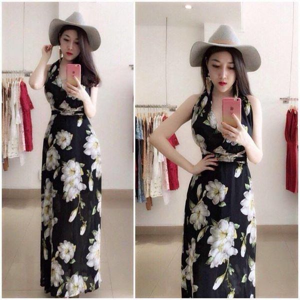 Đầm Maxi Voan Hoa Tay Phồng - Đầm Quỳnh Anh Luxury Fashion