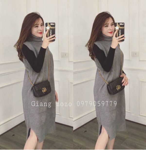 Váy len nữ cổ cao FIONA dáng suông đầm len tay bồng chất len dày dặn mềm  mại cao cấp F852571 | Shopee Việt Nam