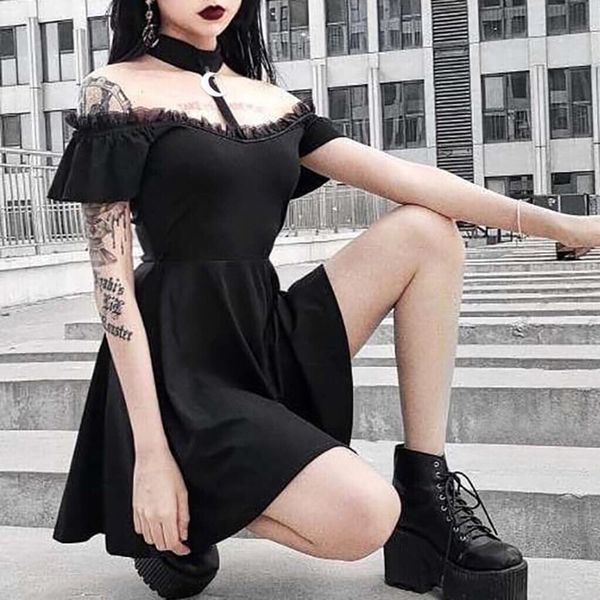 Chân váy chữ A dài màu đen phong cách Gothic Punk Harajuku quyến rũ cho nữ  - Quần giả váy | ThờiTrangNữ.vn