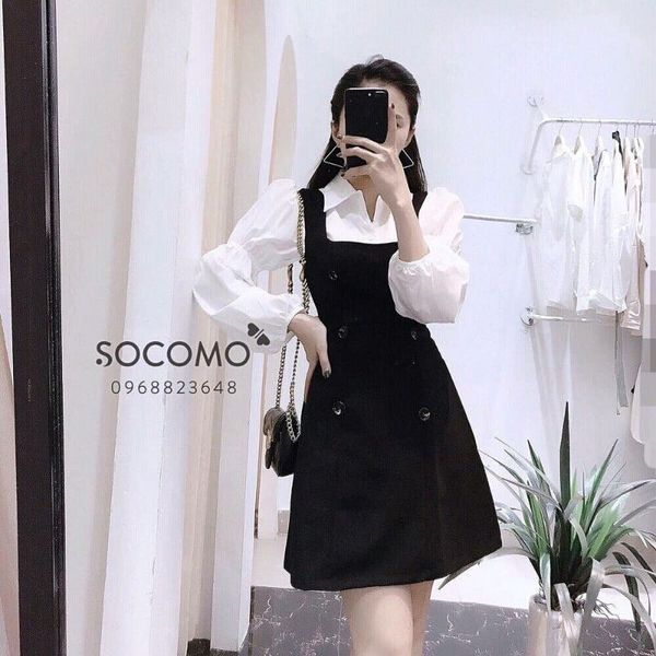 USE) Váy yếm đen dáng dài đai bản to - jealous house | Shopee Việt Nam