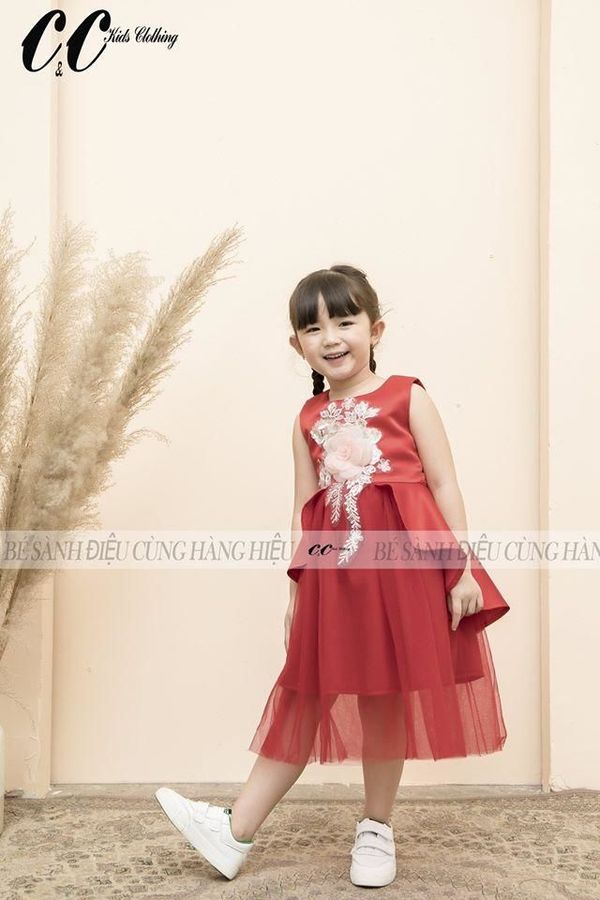 Quần áo bé gái: Set áo dài cách tân cho bé kèm mấn và chân váy hàng thiết kế  từ 8kg đến 10kg màu đỏ