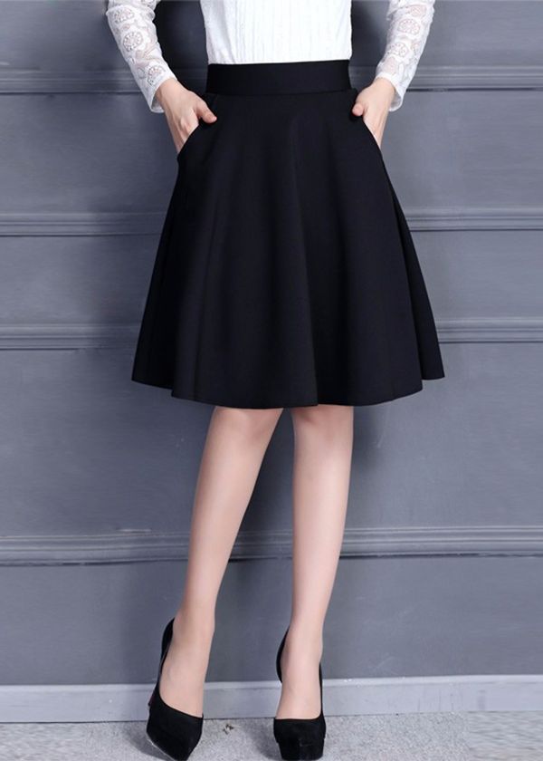 Chân váy xoè xếp ly nhỏ dáng ngắn lưng cao màu trắng đen nâu thiết kế mới