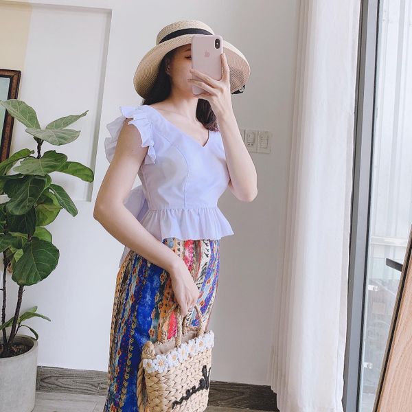 Váy đầm maxi đi biển thổ cẩm boho xẻ tà phối viền ren sắc xảo đi tiệc du