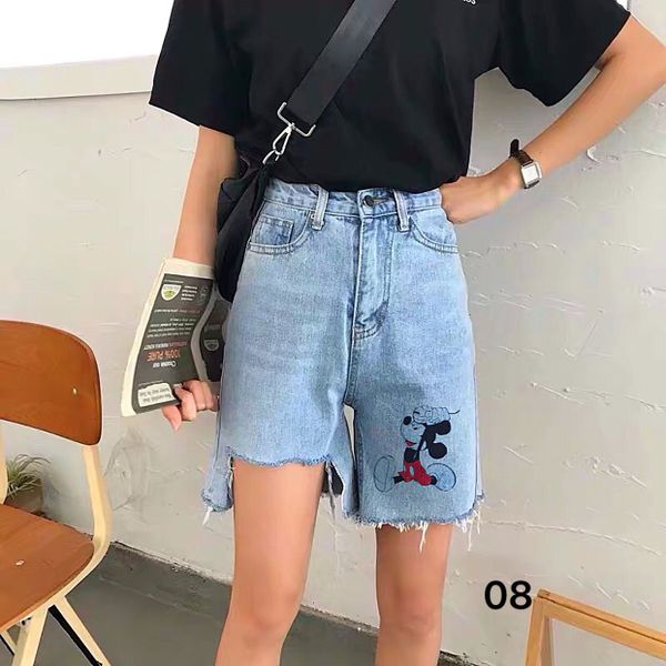 Quần ngố jean nữ rách lai in hình Mickey chuyên sỉ jean 2KJean