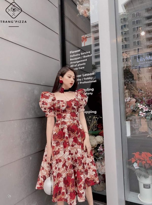 Fiona Dress  Đầm gấm hoa họa tiết nổi tinh tế  Maide