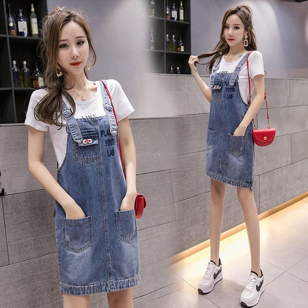 Yếm Váy Jean Dài Nữ Chất Bò Phối Túi Lớn Trước Ngực Hàn Quốc 013