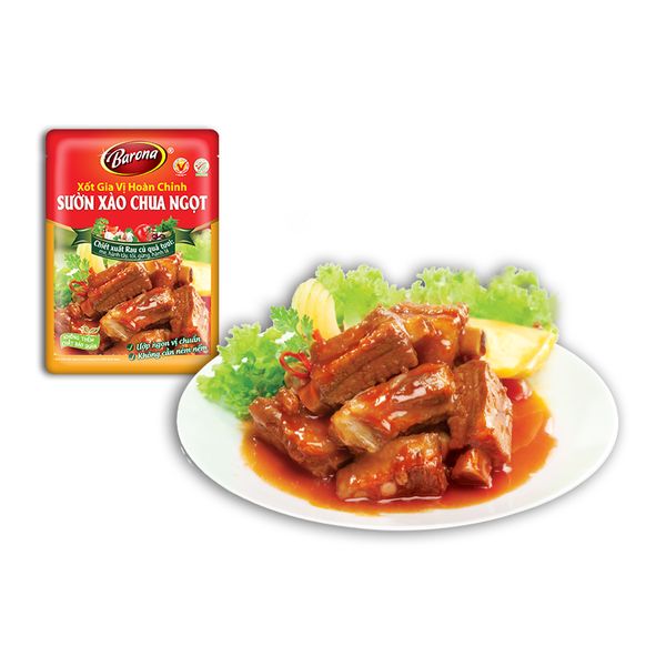 Xốt gia vị Hoàn chỉnh Barona Sườn xào Chua ngọt gói 80g Thùng 80 gói