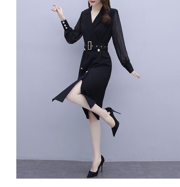 B8357B31 - Bộ Vest đen: Áo cổ K thắt đai eo + Chân váy ôm Thời trang nữ  Toson