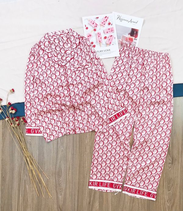 Bộ pijama lụa gấm tay ngắnquần dài họa tiết DIOR ẢNH THẬTHÀNG CHUẨN   Shopee Việt Nam