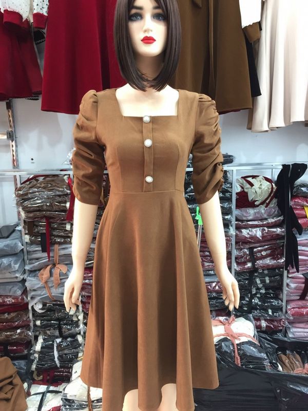 Váy nhung hở vai màu nâu tây sang chảnh bigsize, Đầm diện tết size to |  Shopee Việt Nam
