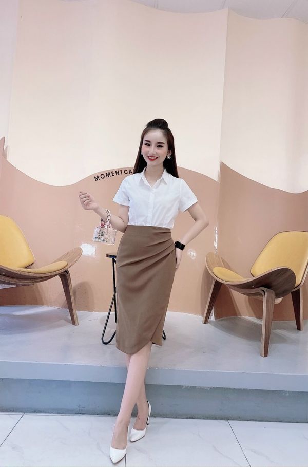 Chân váy dài qua gối nhún eo vạt chéo lệch giấu bụng phong cách Hàn Quốc  sang chảnh hẹn hò chân váy công sở dài đi tiệc  MixASale