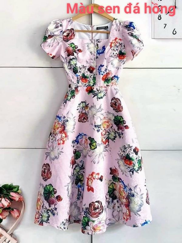 đầm xòe gấm cao cấp tay phồng - Đầm, váy nữ | ThờiTrangNữ.vn