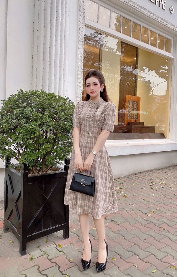 Váy xoè nữ liền thân Vintage màu xanh ĐẦM THIẾT KẾ | Shopee Việt Nam