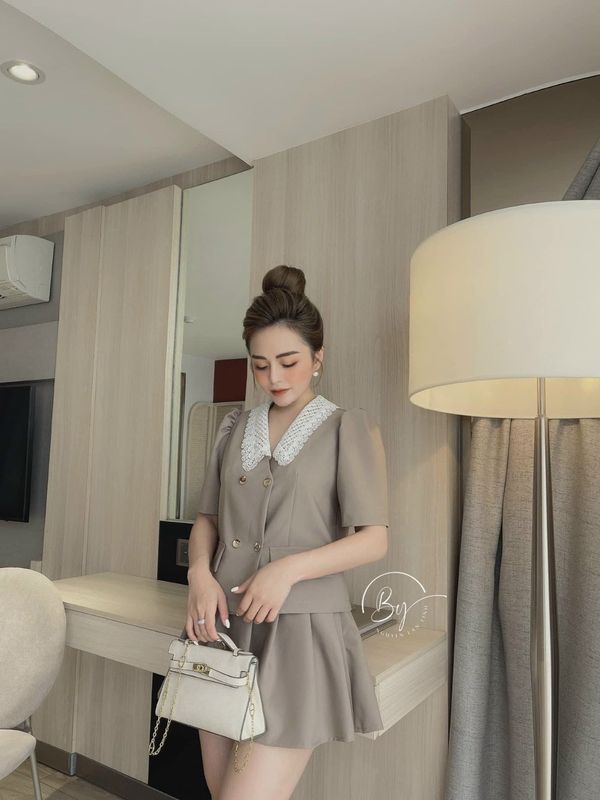 Bộ vest nữ kèm chân váy xếp ly siêu xinh, cổ sam, tay ngắn phong cách Hàn  Quốc, có nhiều màu | Shopee Việt Nam