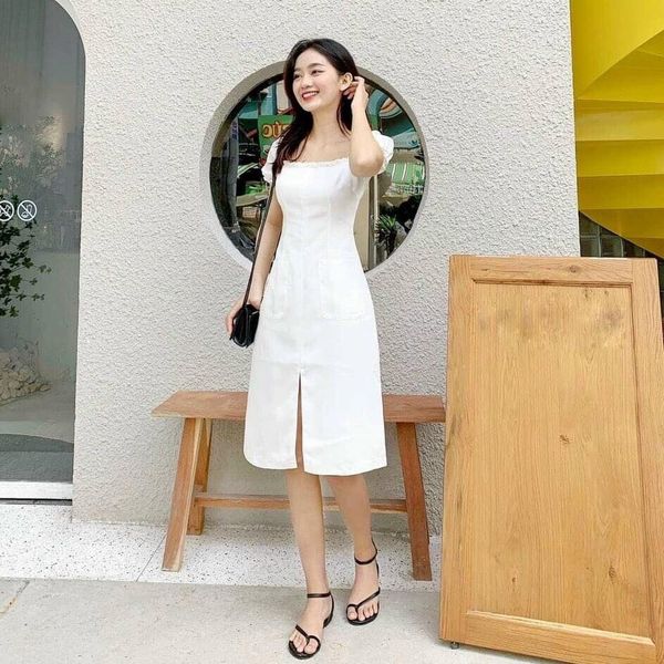 Set ren trắng áo crotop tay ngắn cái nút phối chân váy midi ôm body, set  đầm váy nữ áo kiểu mix chân váy suông dài DX | Shopee Việt Nam