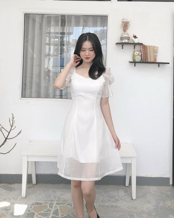 Váy đầm thiết kế ] - Váy trắng hàng thiết kế V1065 - (Kèm ảnh thật trải sàn  do shop tự chụp) | Shopee Việt Nam