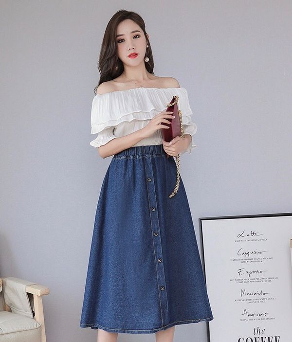 Mua Chân váy denim dáng dài chữ A lưng cao thời trang mùa hè 2024 dành cho  nữ - Yeep