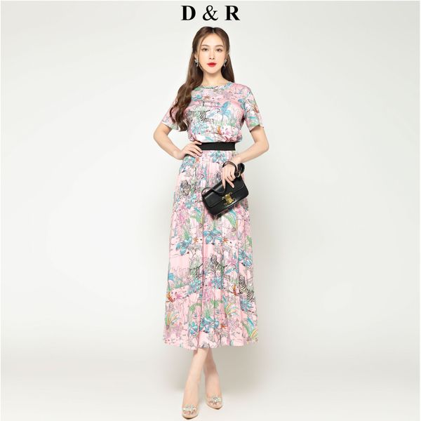 Váy nữ tay phồng xẻ vạt hoạ tiết hoa nhí 1C4990031 - Hanyza Store