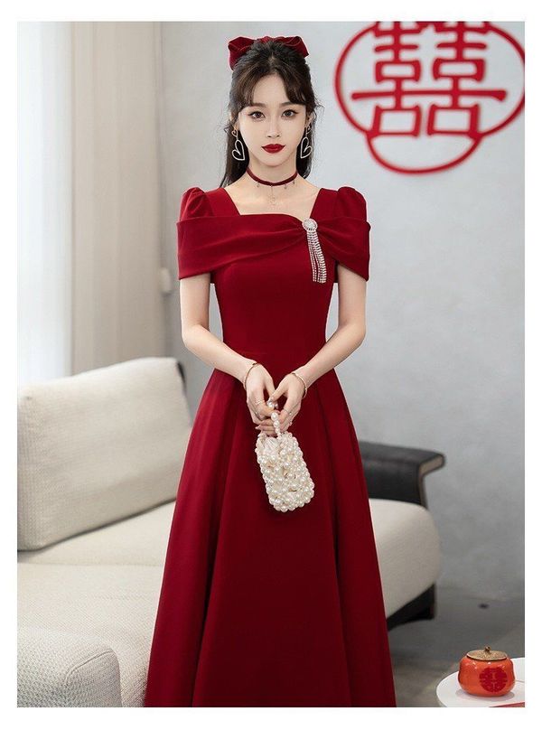 Váy xòe tay lụa trễ vai – V868 – Topvay Fashion