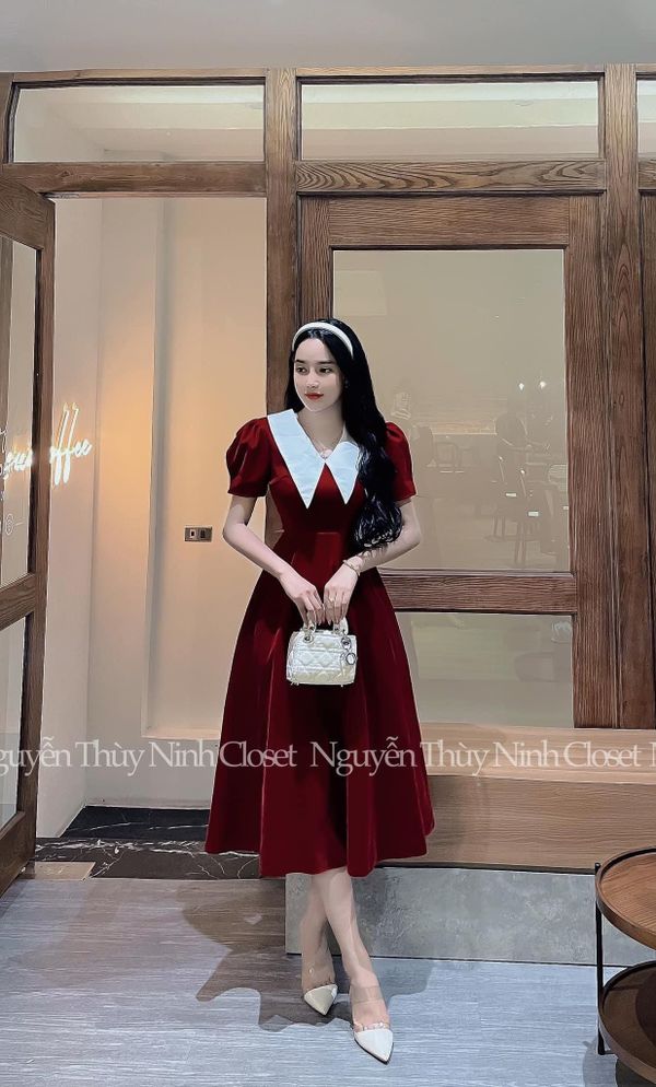 Váy Nhung Cổ Vuông Tay Dài Cho Nữ Dáng Xòe Size 40-60KG Hàng Bao Chất |  Shopee Việt Nam
