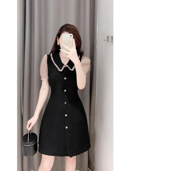 Váy xinh màu đen tiểu thư dễ thương dáng ngắn sang chảnh váy thiết kế dài  tay AMODA VD003 | Shopee Việt Nam
