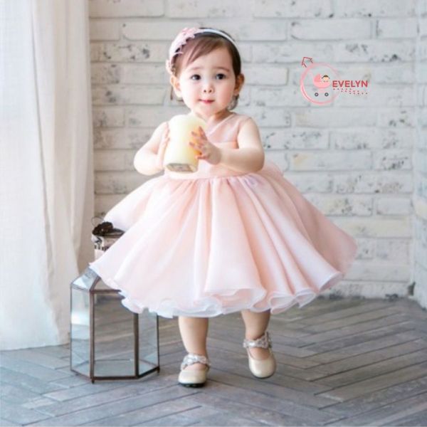 Đầm váy hở vai hai dây tiểu thư phối nơ siêu cute cho bé gái 8Kg - 20Kg.  Đầm voan cho bé gái. Đầm nơ to cho bé gái. | Shopee Việt Nam