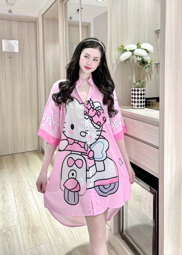 Codbộ đồ ngủ ngắn tay họa tiết hello kitty phong cách nhật bản thời trang