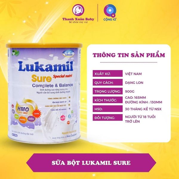 Sữa bột Lukamil Sure vị hạt chia Mỹ Organic hỗ trợ phục hồi sức khỏe 900g - Thanh Xuân Baby Sữa bột Lukamil Sure vị hạt chia Mỹ Organic hỗ trợ phục hồi sức khỏe 900g - Thanh Xuân Baby