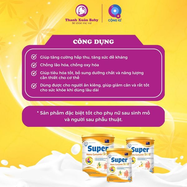 Sữa bột nghệ Super Nano Curcumin 900g phục hồi sức khỏe sau phẫu thuật - Thanh Xuân Baby Sữa bột nghệ Super Nano Curcumin 900g phục hồi sức khỏe sau phẫu thuật - Thanh Xuân Baby