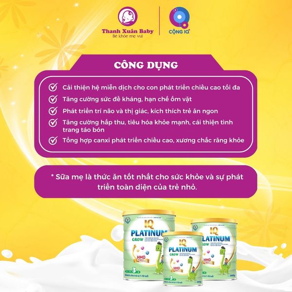 Sữa bột IQ Platinum Grow sữa bò phát triển trí não và chiều cao cho trẻ 900g - Thanh Xuân Baby Sữa bột IQ Platinum Grow sữa bò phát triển trí não và chiều cao cho trẻ 900g - Thanh Xuân Baby