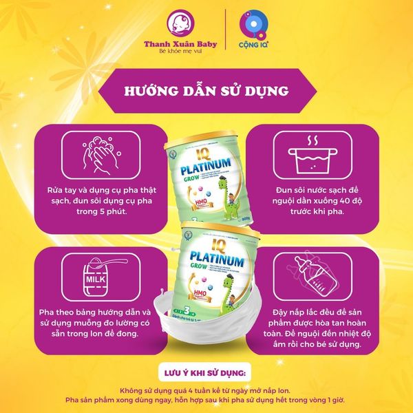 Sữa bột IQ Platinum Grow sữa bò phát triển trí não và chiều cao cho trẻ 900g - Thanh Xuân Baby Sữa bột IQ Platinum Grow sữa bò phát triển trí não và chiều cao cho trẻ 900g - Thanh Xuân Baby