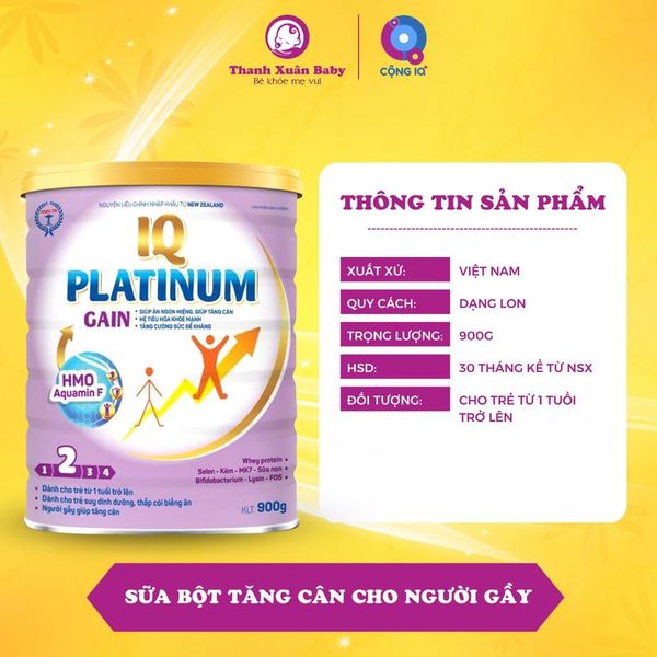 Sữa bột tăng cân cho người gầy IQ Platinum Gain 900g sữa bò cải thiện cân nặng - Thanh Xuân Baby Sữa bột tăng cân cho người gầy IQ Platinum Gain 900g sữa bò cải thiện cân nặng - Thanh Xuân Baby