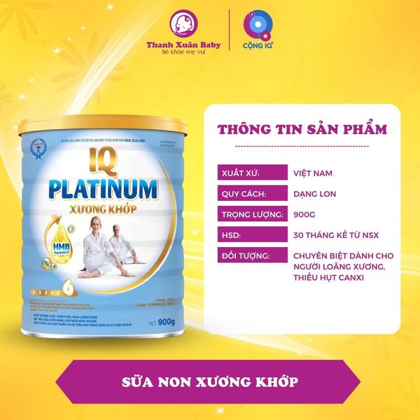 Sữa non IQ Platinum Xương Khớp cho người loãng xương, thiếu hụt Canxi 900g - Thanh Xuân Baby Sữa non IQ Platinum Xương Khớp cho người loãng xương, thiếu hụt Canxi 900g - Thanh Xuân Baby