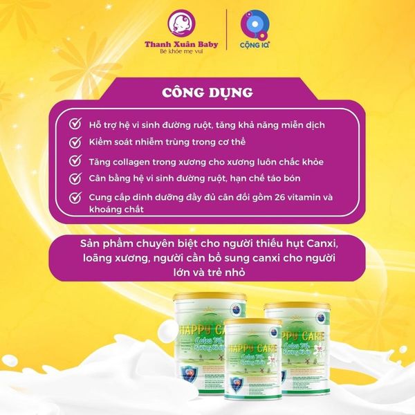 Sữa non Happy Care Xương Khớp cho người loãng xương, thiếu hụt Canxi 900g - Thanh Xuân Baby Sữa non Happy Care Xương Khớp cho người loãng xương, thiếu hụt Canxi 900g - Thanh Xuân Baby