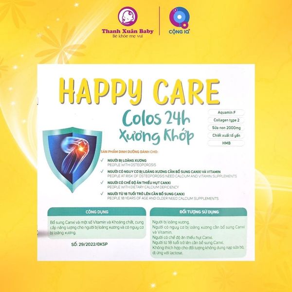 Sữa non Happy Care Xương Khớp cho người loãng xương, thiếu hụt Canxi 900g - Thanh Xuân Baby Sữa non Happy Care Xương Khớp cho người loãng xương, thiếu hụt Canxi 900g - Thanh Xuân Baby