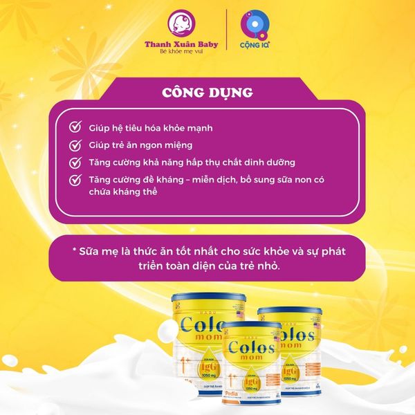 Sữa non Colos Mom Pedia 1+ cải thiện biếng ăn giúp trẻ ăn ngon miệng 800g - Thanh Xuân Baby Sữa non Colos Mom Pedia 1+ cải thiện biếng ăn giúp trẻ ăn ngon miệng 800g - Thanh Xuân Baby