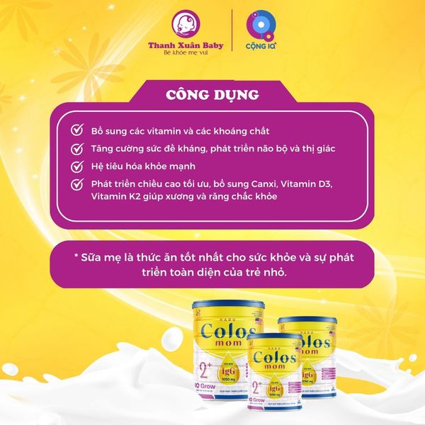 Sữa non Colos Mom IQ Grow phát triển chiều cao, trí não cho bé 800g - Thanh Xuân Baby Sữa non Colos Mom IQ Grow phát triển chiều cao, trí não cho bé 800g - Thanh Xuân Baby