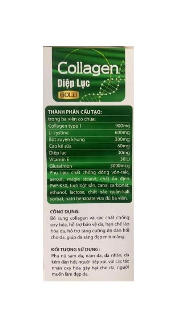 Viên Uống Collagen Diệp Lục Gold Giúp Đẹp Da, Chống Lão Hóa- Hộp 30 Viên  Giá Sỉ, Giá Bán Buôn - Thị Trường Sỉ