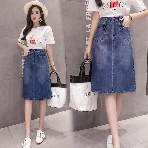 CV220 : Chân váy Jean chữ A dài eo cao xẻ đùi mẫu mới - yishop.com.vn
