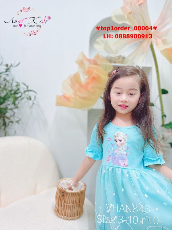 Đầm voan công chúa Elsa bông tuyết hồng cho bé gái