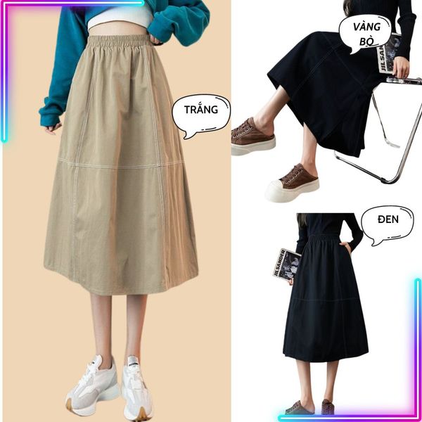 Chân váy kaki chữ a dáng dài phong cách cơ bản , Váy chất liệu kaki mêm +  lớp lót trong dày dặn , MS : 18 giá sỉ, giá bán buôn - Thị Trường Sỉ