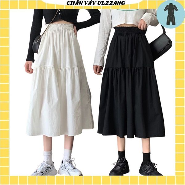 HÀNG CAO CẤP ] Chân váy tầng Ulzzang siêu hot - Chân váy xòe nữ 2 màu đen  trắng dài qua gối | Shopee Việt Nam