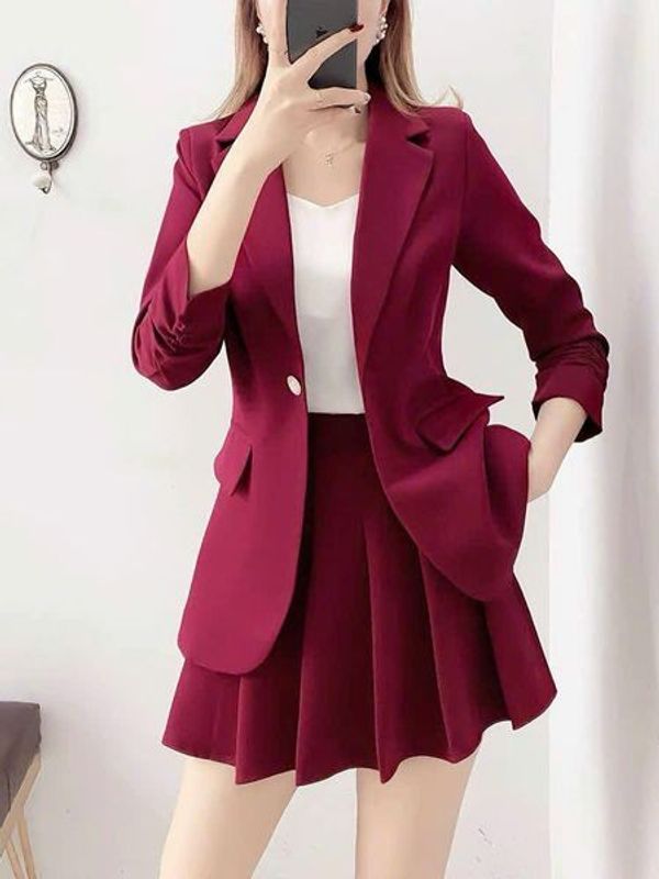 Giảm giá Set áo vest ngắn và chân váy xếp ly dài hồng be. Đầm thiết kế cao  cấp DVC-S1625 - Mua Thông Minh