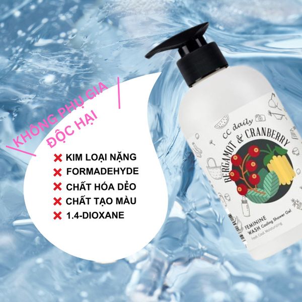 Dung dịch vệ sinh phụ nữ làm mát và thanh lọc da CC Daily Bergamot & Cranberry Feminine Wash Cooling Shower Gel 330g Dung dịch vệ sinh phụ nữ làm mát và thanh lọc da CC Daily Bergamot & Cranberry Feminine Wash Cooling Shower Gel 330g