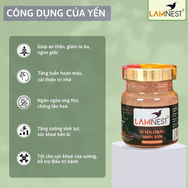 Tổ Yến Chưng Nhân Sâm LamNest tươi nguyên chất 30% yến 70ml - yensaocaocaplamnest Tổ Yến Chưng Nhân Sâm LamNest tươi nguyên chất 30% yến 70ml - yensaocaocaplamnest