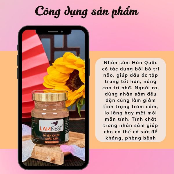 Tổ Yến Chưng Nhân Sâm LamNest tươi nguyên chất 30% yến 70ml - yensaocaocaplamnest Tổ Yến Chưng Nhân Sâm LamNest tươi nguyên chất 30% yến 70ml - yensaocaocaplamnest