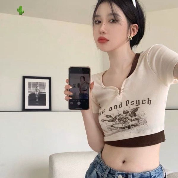 ÁO THUN NỮ CROPTOP CỔ TRÒN TAY NGẮN PHỐI MÀU - AUSA HOUSE ÁO THUN NỮ CROPTOP CỔ TRÒN TAY NGẮN PHỐI MÀU - AUSA HOUSE